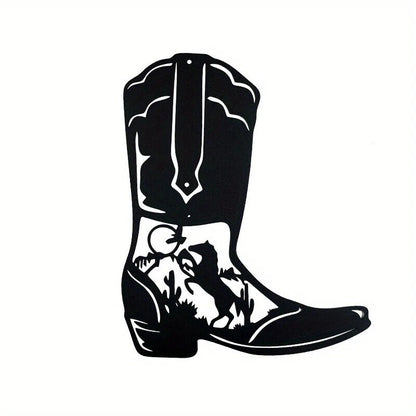 CIFBUY Cowboy Boots Metal Wall Art Cowboy Style Black Metal Art Sign Decor Room