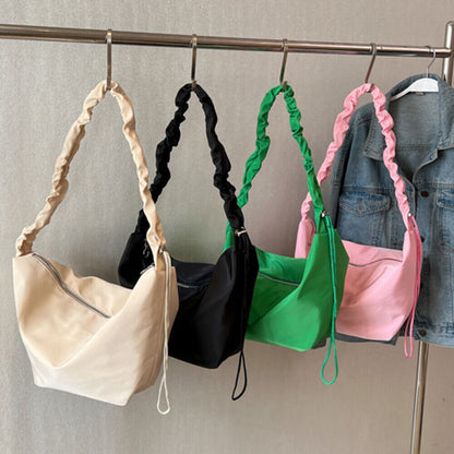 Large Capacity Messenger Bag Pleated Shoulder Strap Handbags Ruched Simple 1PCS