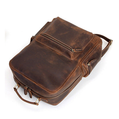 100%Crazy Horse Leather Men's Retro Backpack, Travel Rucksack Daypack School Bag