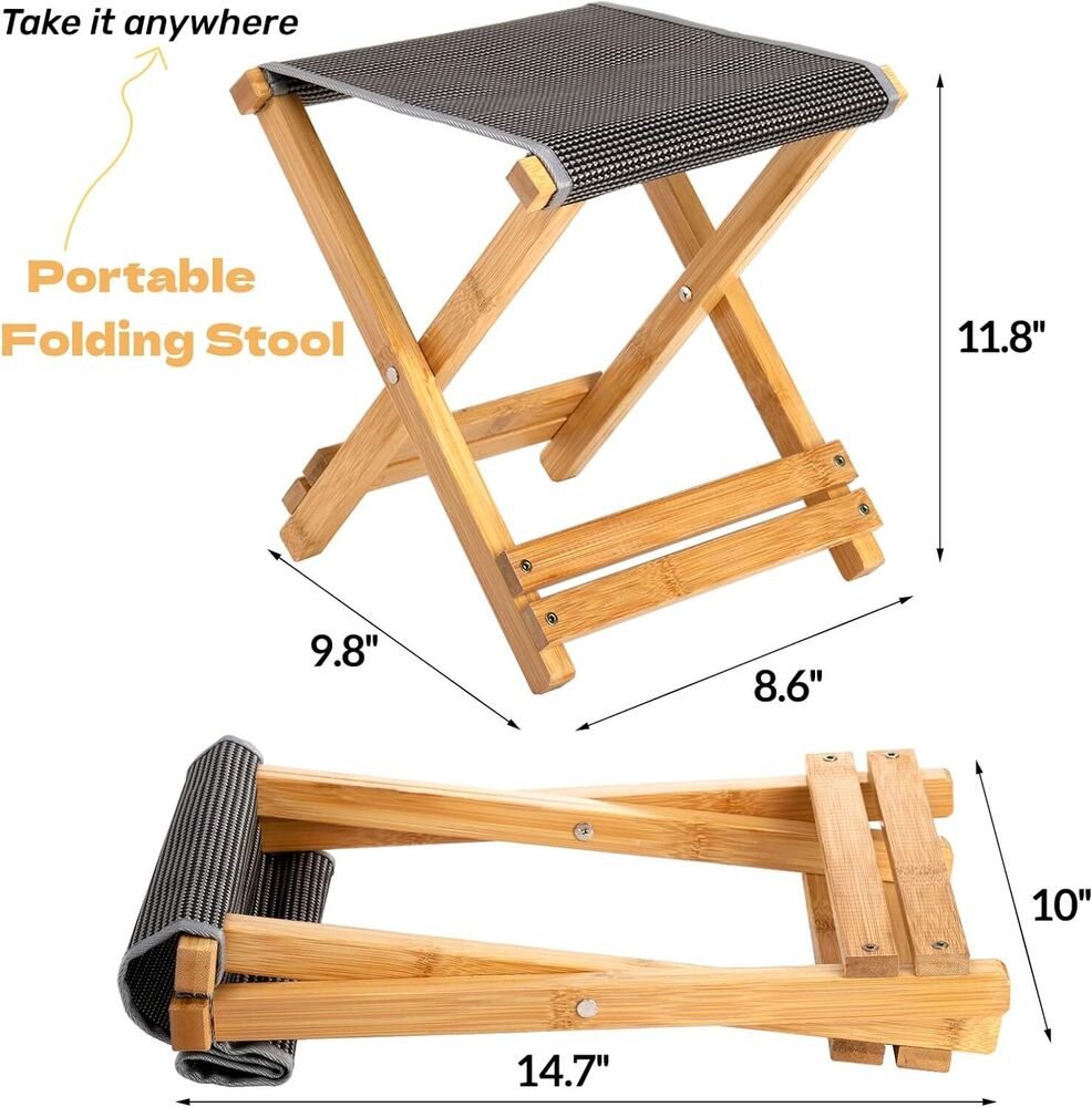 Bamboo Folding Stool Non-Slip Foot Rest Portable Bath Chair Fully Assembled