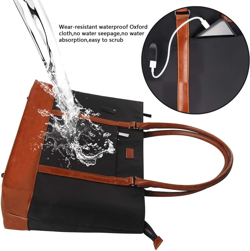 Woman Laptop Tote Bag,USB Teacher Bag Large Work Purse Fits 17.3 Ablack
