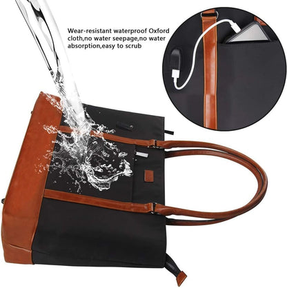 Woman Laptop Tote Bag,USB Teacher Bag Large Work Purse Fits 17.3 Ablack