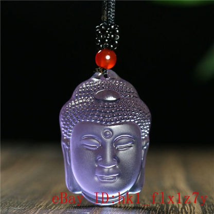 1pc New Natural Crystal Carved Buddha Head Pendant Necklace Amulet SweaterChain