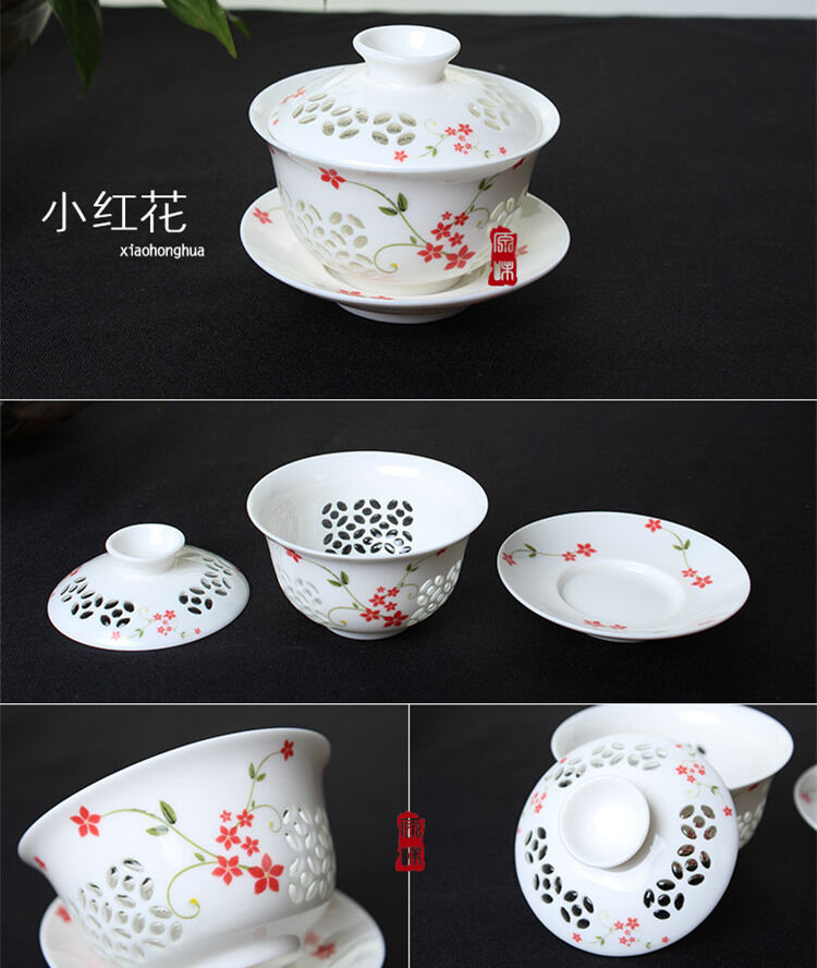 Gaiwan Tea set porcelain gaiwan floral print tureen hollow-out design cup bowl