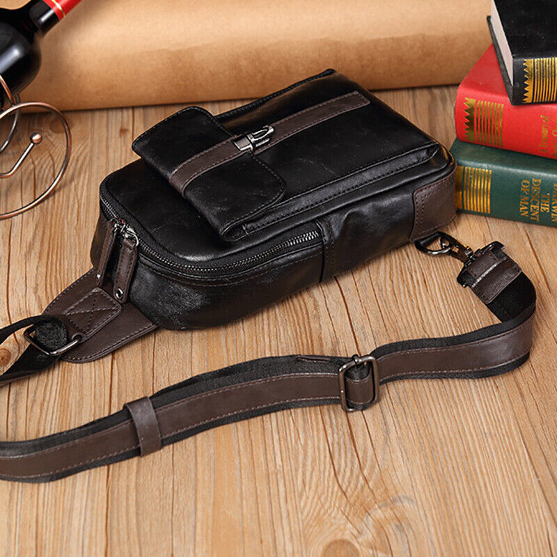 Sling Backpack Men's PU Leather Crossbody Bag Chest Bag Sport Sling Shoulder Bag