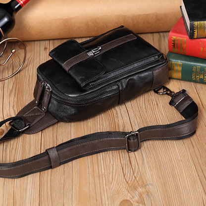 Sling Backpack Men's PU Leather Crossbody Bag Chest Bag Sport Sling Shoulder Bag