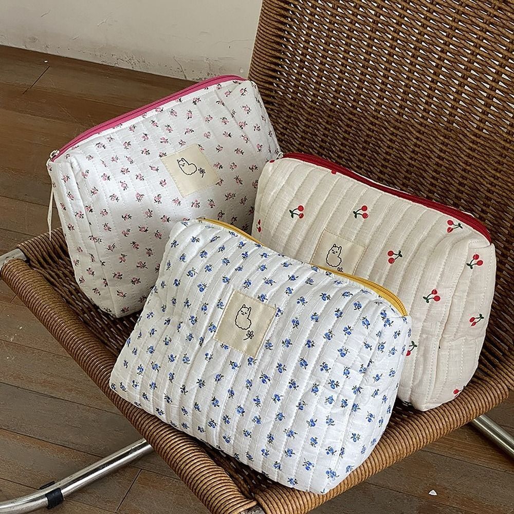 Makeup Bag Cosmetic Storage Toiletry Beauty Case Cotton Floral Travel Pouch 1 PC
