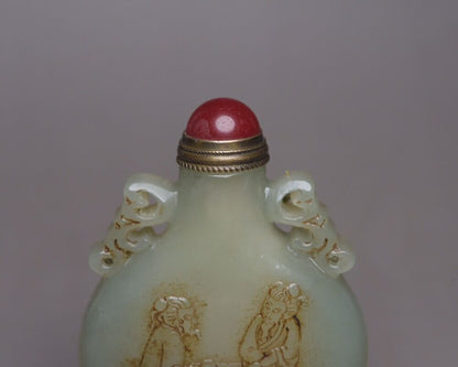 Vintage Chinese Hetian Jade Snuff Bottle Carving Figure Story Statue Gift Rare