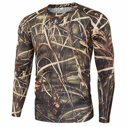 Camouflage T-shirt Outdoor Hiking Camping Military Tactical Long Sleeve Top M-XL