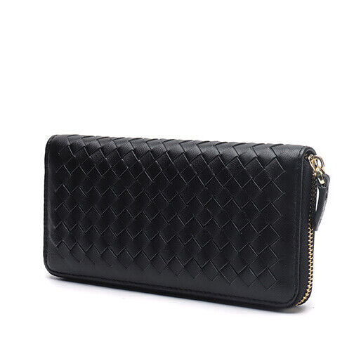 Real Leather Women's Long Wallet, Desinger Weaving Clutch Bag Zipper Card Holder