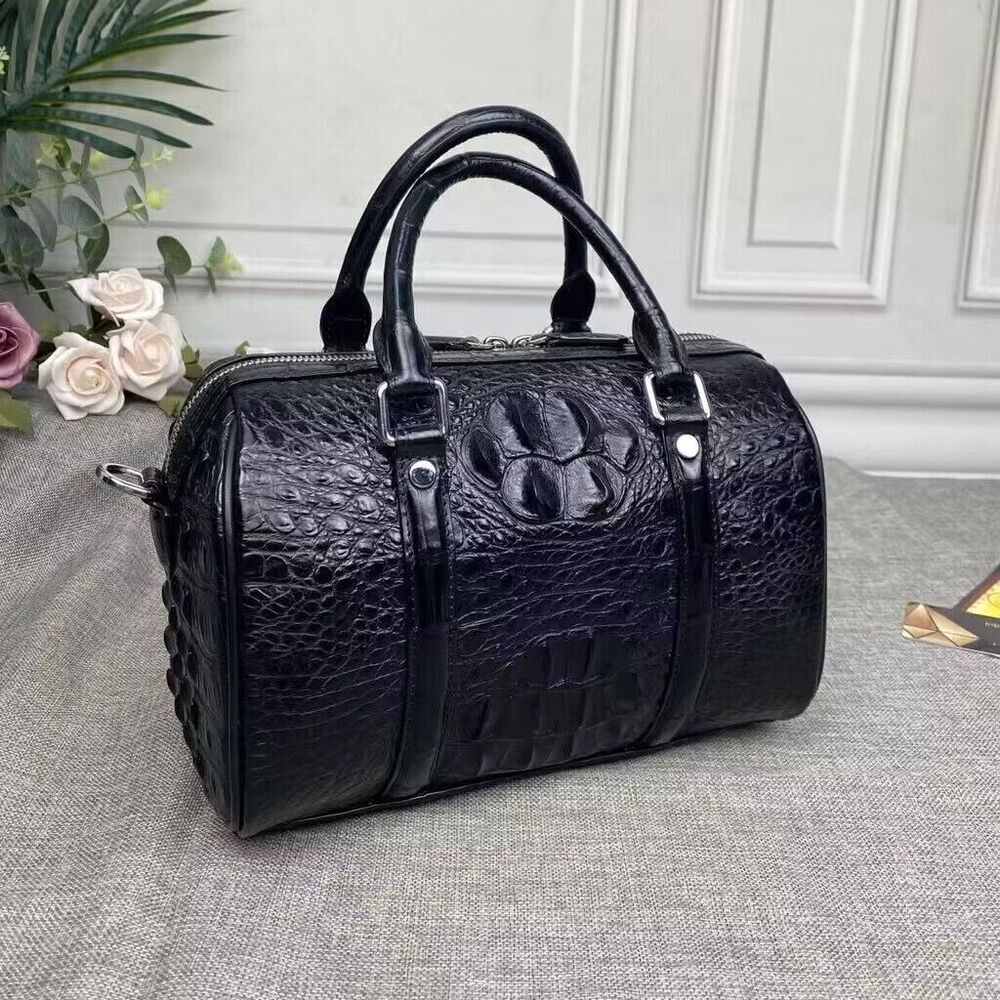 Black Real Crocodile Skin Leather Pillow Bag, Desinger Women's Sling Shouler Bag