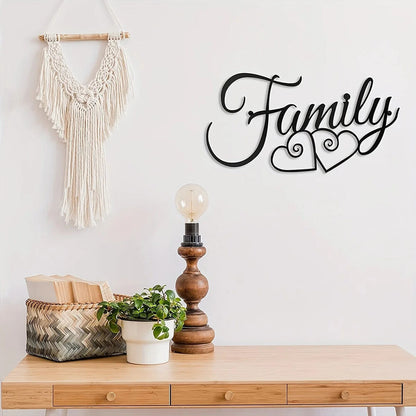 Family Wall Sign, Metal Family Wall Decor Black Word Wall Art Farmhouse Wall