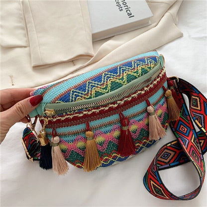 Lady Saddle Bag Retro Tassel Small Bag Wide Shoulder Chest Bag Female Bag