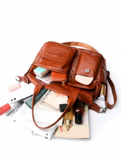 Leather Crossbody Bag For Women Large Shoulder Handbag Satchel Bags 14" (Brown)