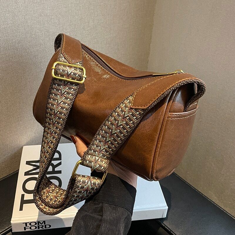 Shoulder Crossbody Bags Women PU Leather Women's Wide Shoulder Bag