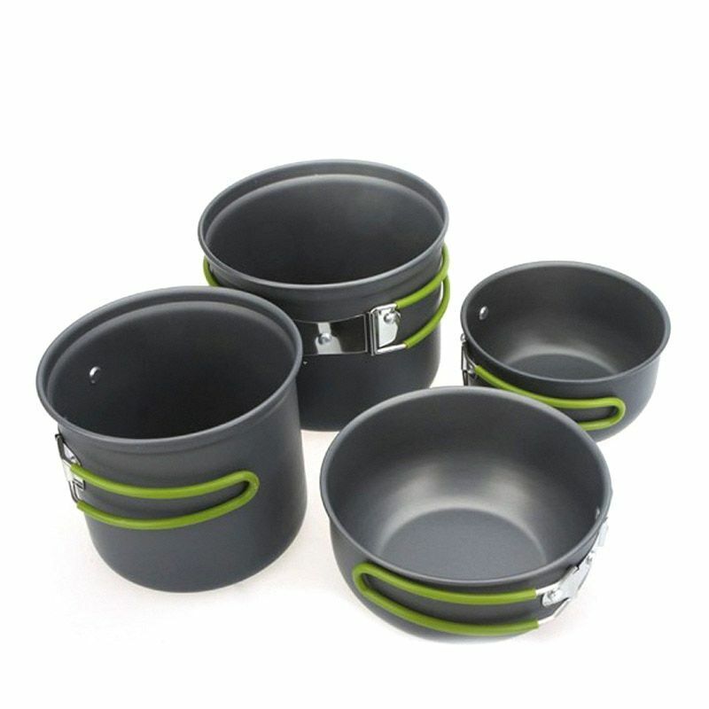 4pcs/Set Non-Stick Aluminum Cookware Set Pot Bowl Outdoor Camping Cooking Picnic