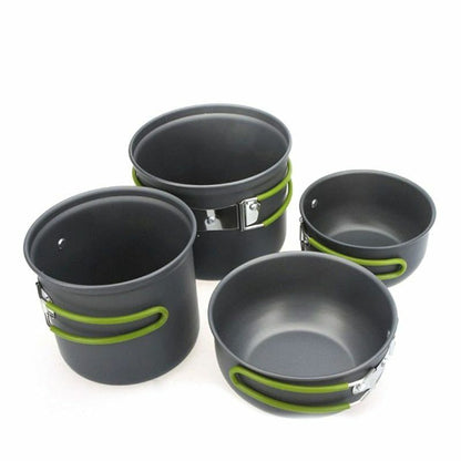 4pcs/Set Non-Stick Aluminum Cookware Set Pot Bowl Outdoor Camping Cooking Picnic