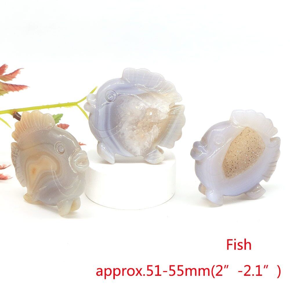 Animal Figurine Natural Stone Swan Eagle Fish Owl Penguin Statue Crystal Carving