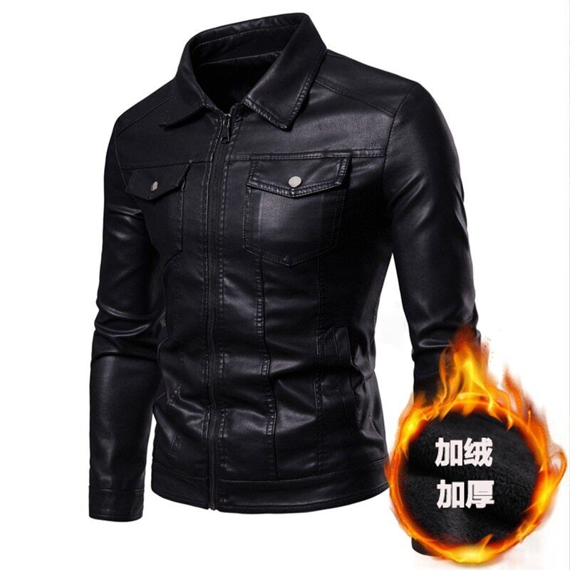 Leather Jacket Velvet Men Motorcycle Faux Leather Coat Man Leather Coat