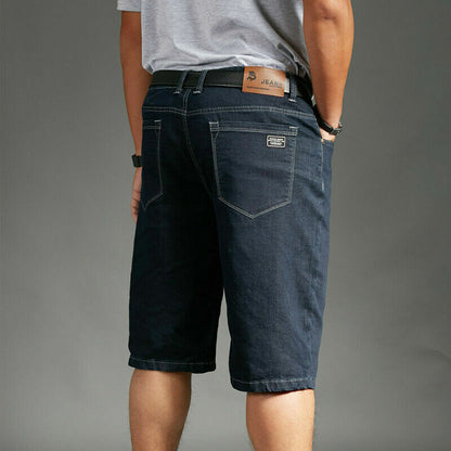 Mens Denim Shorts Stretch Leisure Straight Fit Thin Jeans Pants Summer
