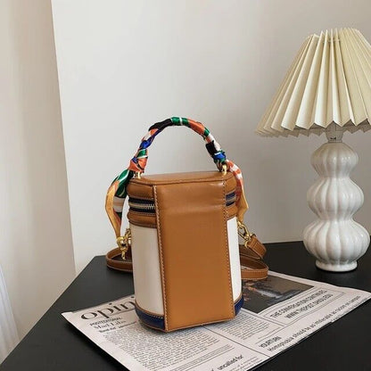New Bucket Bag For Women Colorful Scarf Crossbody PU Leather Shoulder Bag Gift