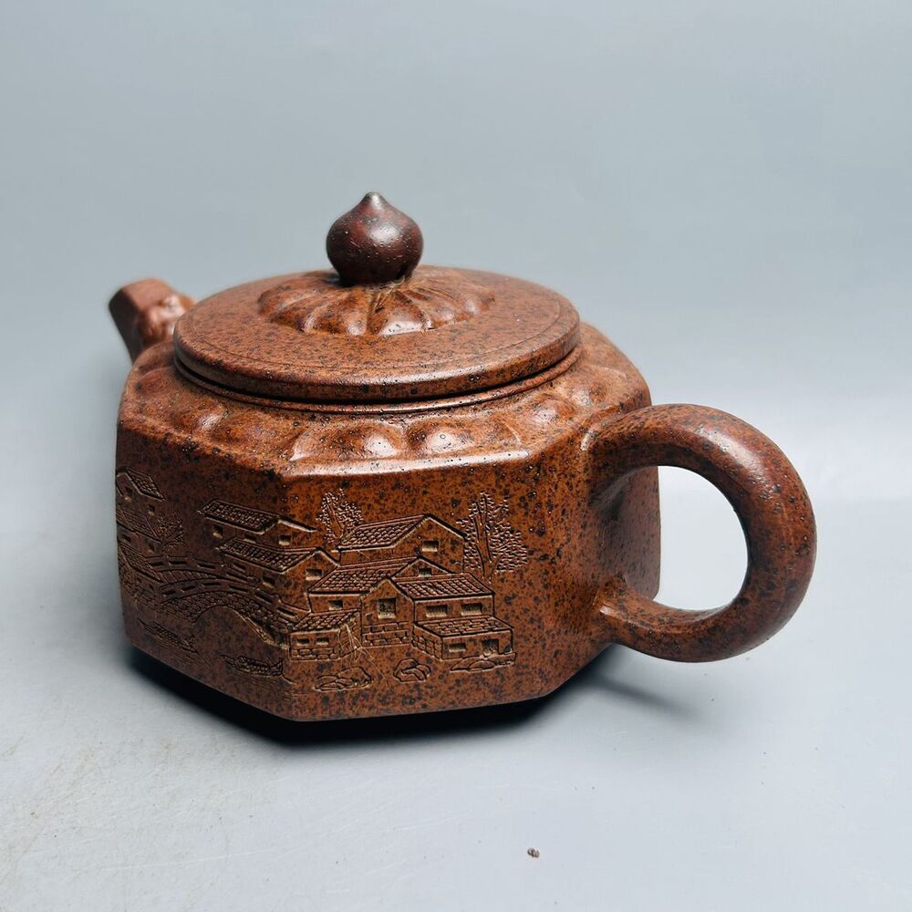 Vintage Chinese Yixing Purple Clay Teapot Zisha Ceremony Carving Collectible Art