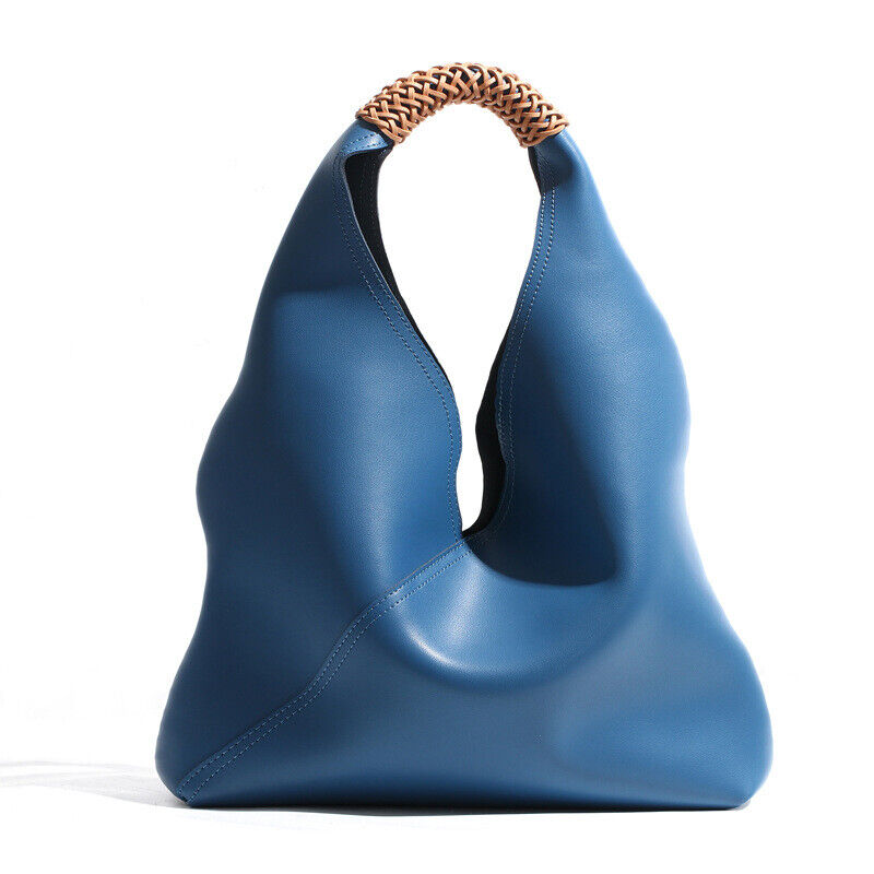 100% Genuine Leather Women's Designer Tote Underarm Bag Handbag Bucket Woven Bag