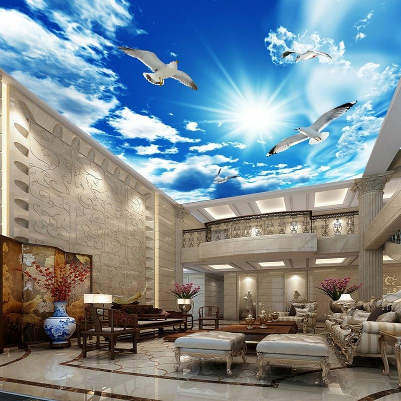 Large Ceiling Murals 3D Stereo Blue Sky White Clouds Dove Photo Wallpaper Decors