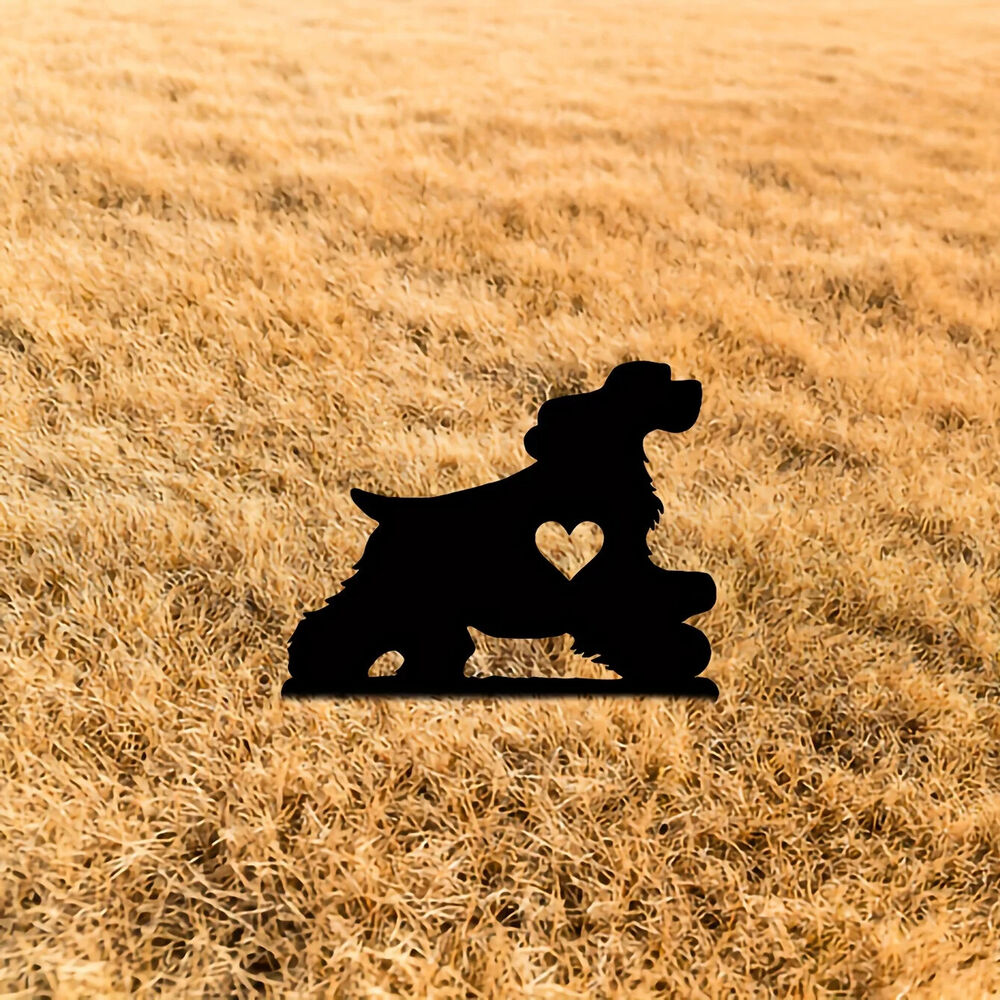 Happy Dog Garden Stake Iron Art Silhouette Metal Yard Sign Courtyard Art Garden