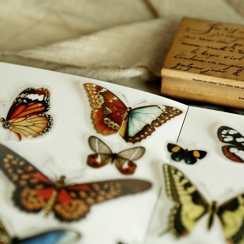 80 Pcs/Lot Butterfly Illustration Vellum Paper Stickers Scrapbooking Decorations
