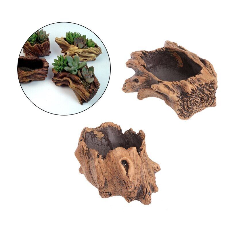 Succulent Plant Pot Imitation Wood Flower Cement Planter Home Bonsai Decorations