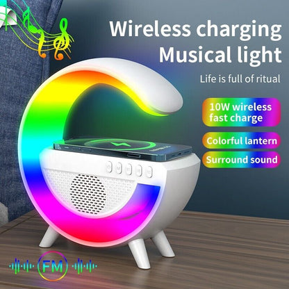 LED RGB Night Light Atmosphere Lamps Bluetooth Speaker Phone Wireless Charger