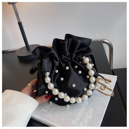 Shoulder Bags Women Ladies Handbag Pearl Silk Female Bucket Crossbody Bag
