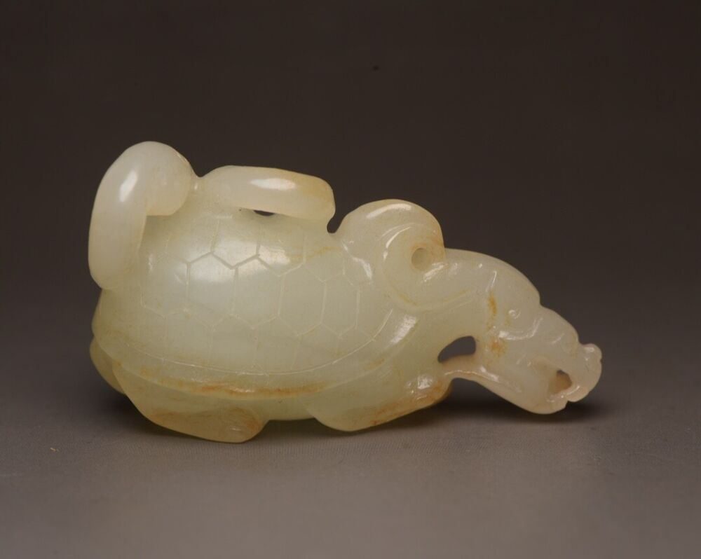 Top Chinese Natural Hetian Jade Carved Exquisite Dragon Turtle Statue Collection