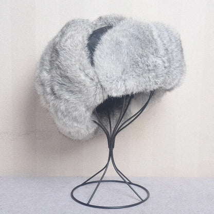 Men Bomber Hats Natural Real Rabbit Fur Outdoor Windproof Super Warm Cap 55-62cm