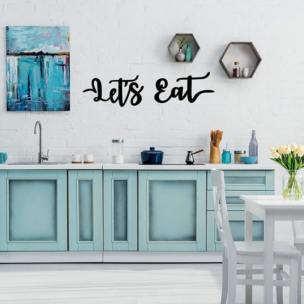 2 Pieces Let's Eat Metal Sign, Rustic Black Cutout Eat Kitchen Decor
