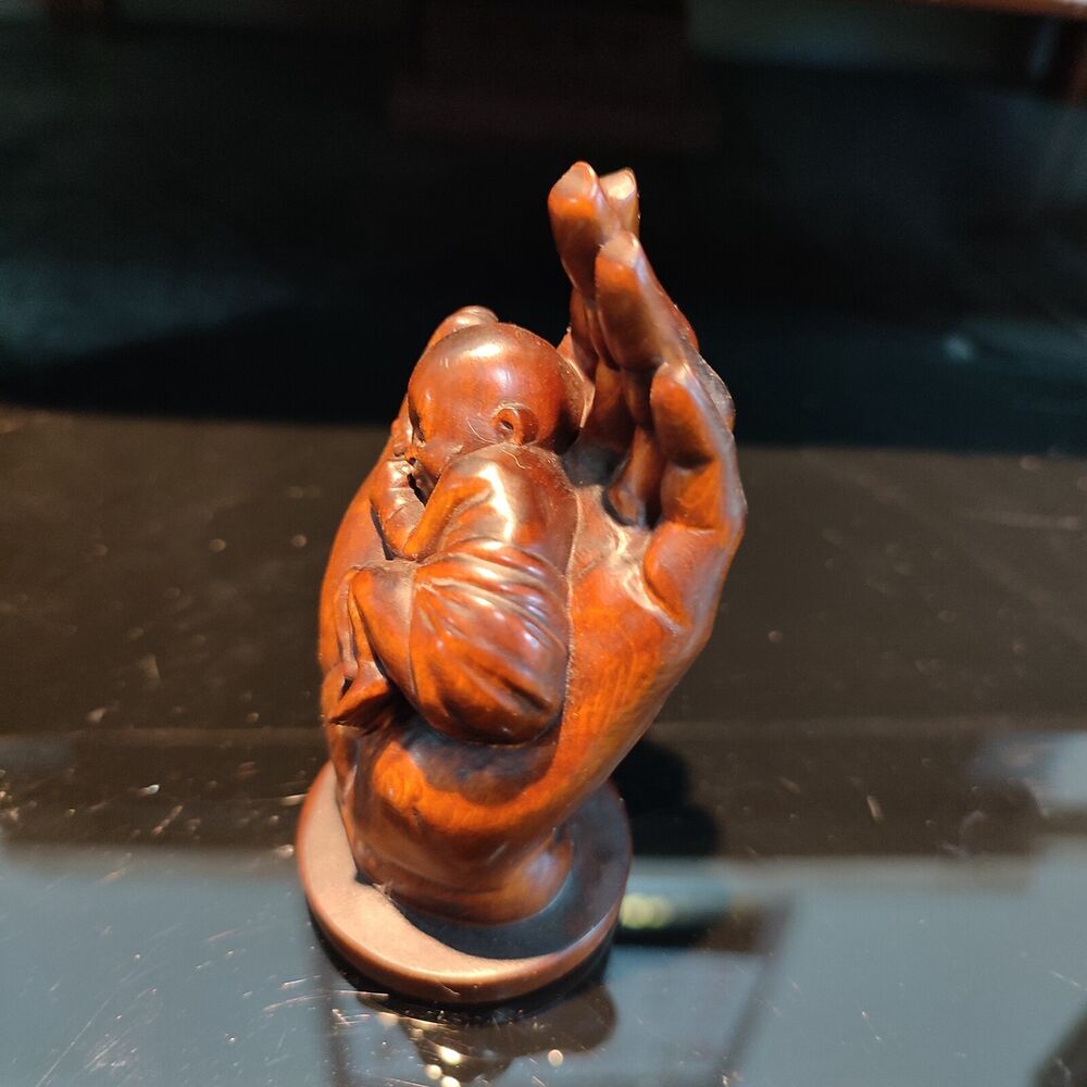 vintage carved wooden buddha children kid Angel statuette gift wood carving doll