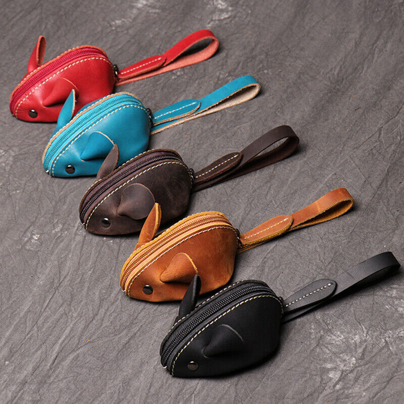 Genuine Leather Mouse Coin Purse Key Storage Bag Zipper Pocket Portable Wallets