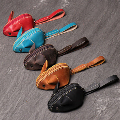 Genuine Leather Mouse Coin Purse Key Storage Bag Zipper Pocket Portable Wallets