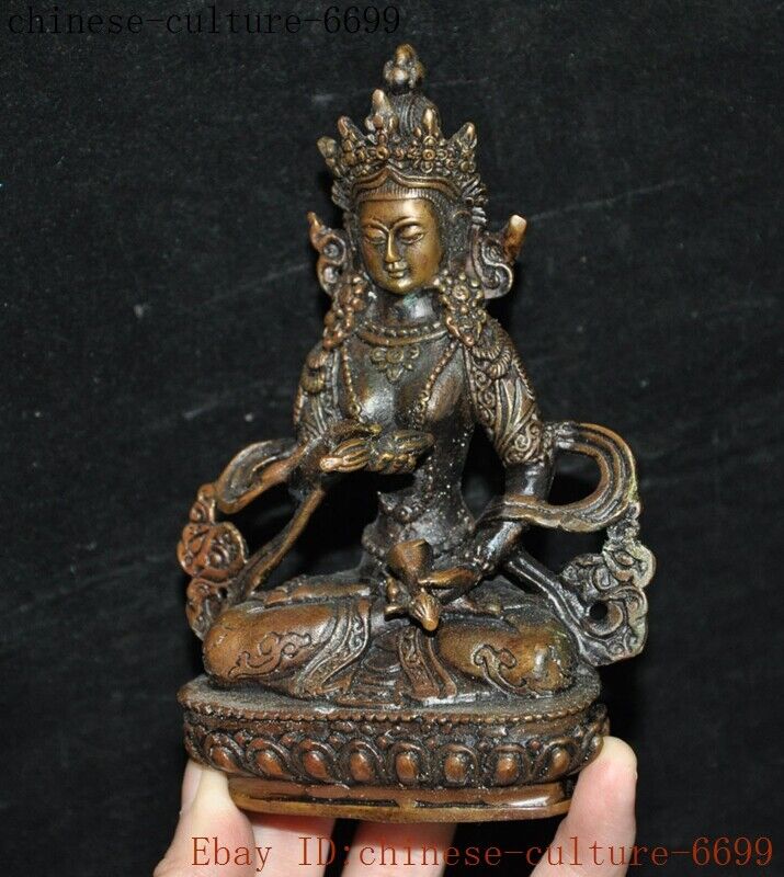 Bronze Green Tara Spring Yin Guanyin Buddha Statue In Ancient Tibetan Buddhism