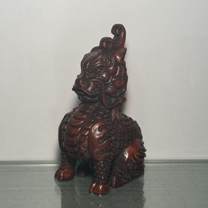 Chinese Wooden Carved A Pair Dragon Statue Unicorn Wood Home Decor Sculpture Art