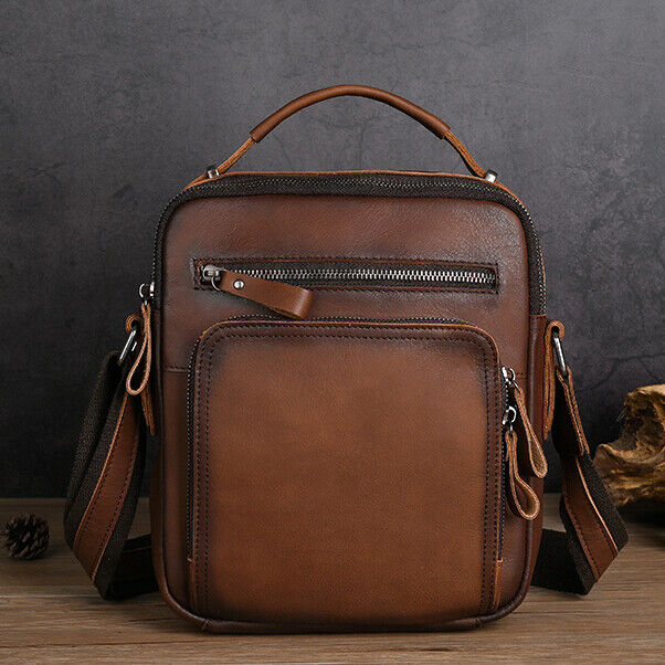 Men's Real Cow Leather Vintage Messenger/Shoulder Bag Crossbody Bag 8" Handbags