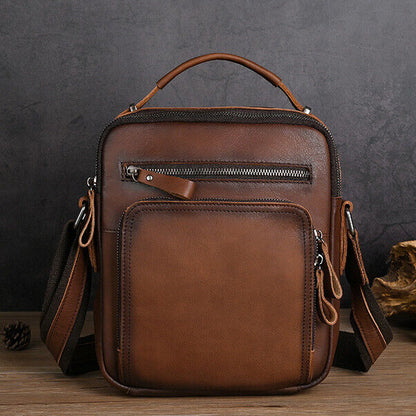 Men's Real Cow Leather Vintage Messenger/Shoulder Bag Crossbody Bag 8" Handbags