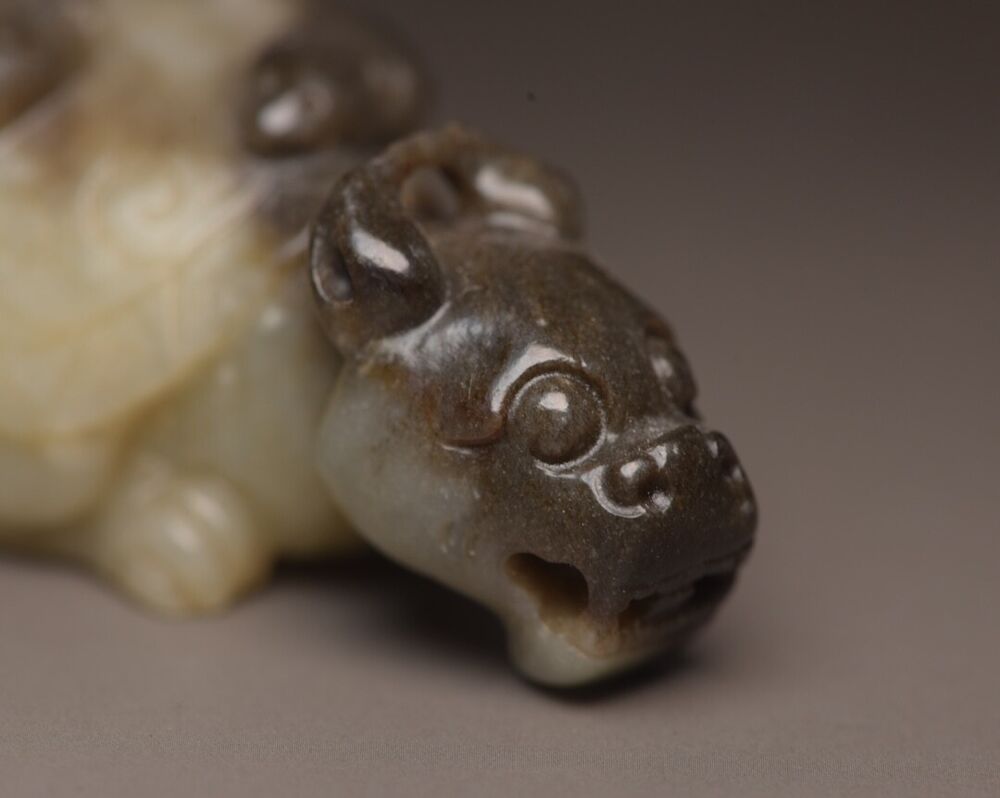 Chinese Antique Hetian Jade Carving Dragon Turtle Statue Sculpture Nice Artwork