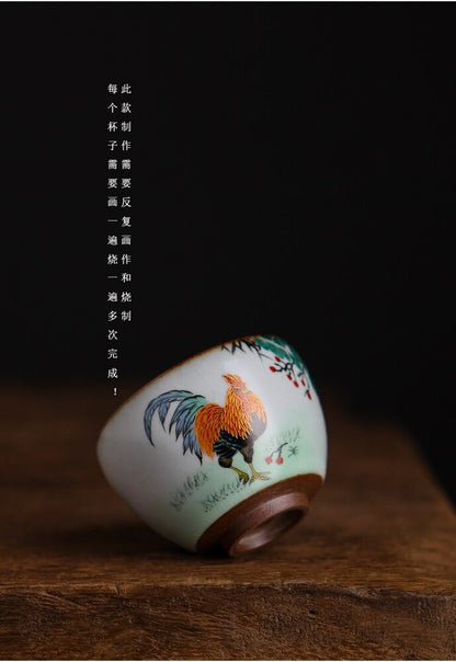 China Song Dynasty Antique master tea cup ruyao rooster design ceramic cup