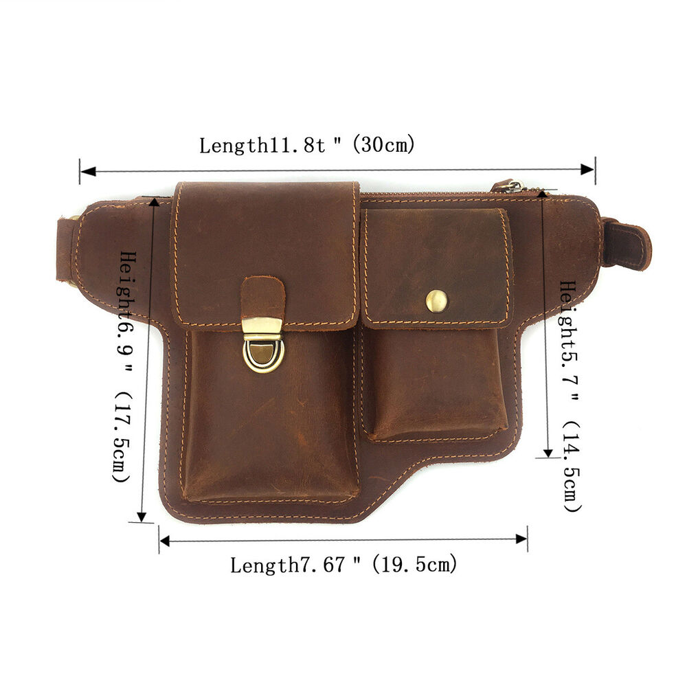 Men Real Leather Bum Waist Belt Bag Fanny Pack Sports Travel Running Pouch