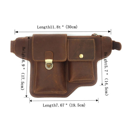 Men Real Leather Bum Waist Belt Bag Fanny Pack Sports Travel Running Pouch