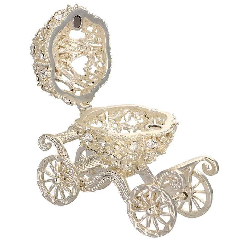 Jewelry Box Pumpkin Carriage Crystal Wedding Ring Jeweled Trinket Alloy 8x8x5cm