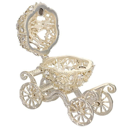 Jewelry Box Pumpkin Carriage Crystal Wedding Ring Jeweled Trinket Alloy 8x8x5cm