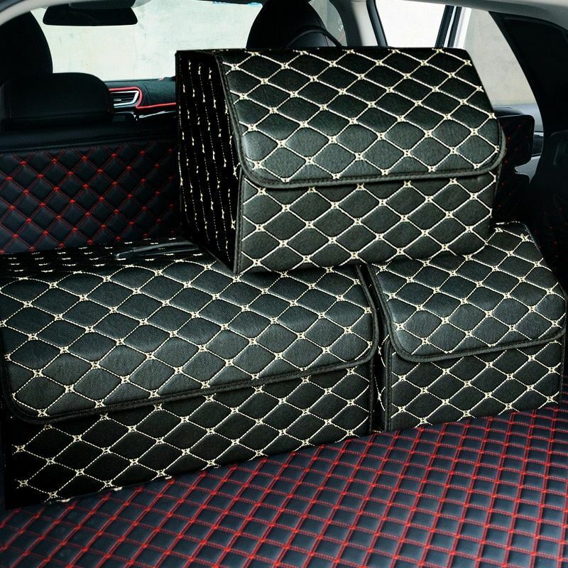 Car Trunk Storage Organizer Bag PU Leather Box Folding Stowing Tidying SUV Broad